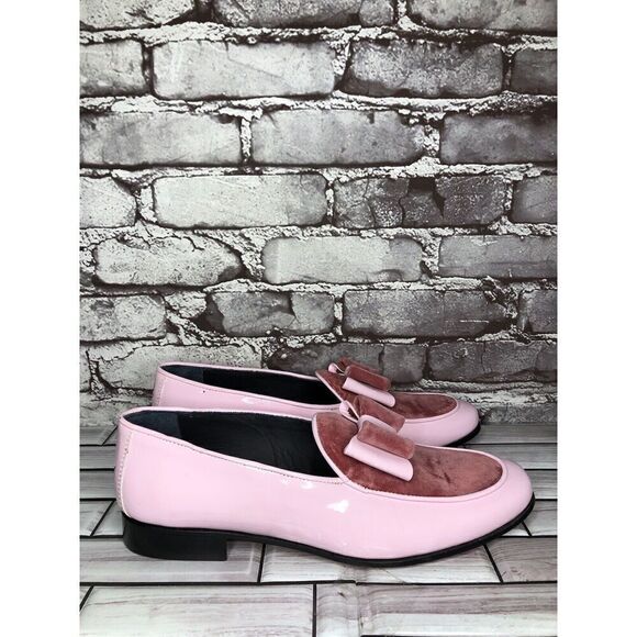 Vtg Duca Pink Patent Leather Velour Bow Loafers Dress Shoes Men’s Sz 41EU/8M US